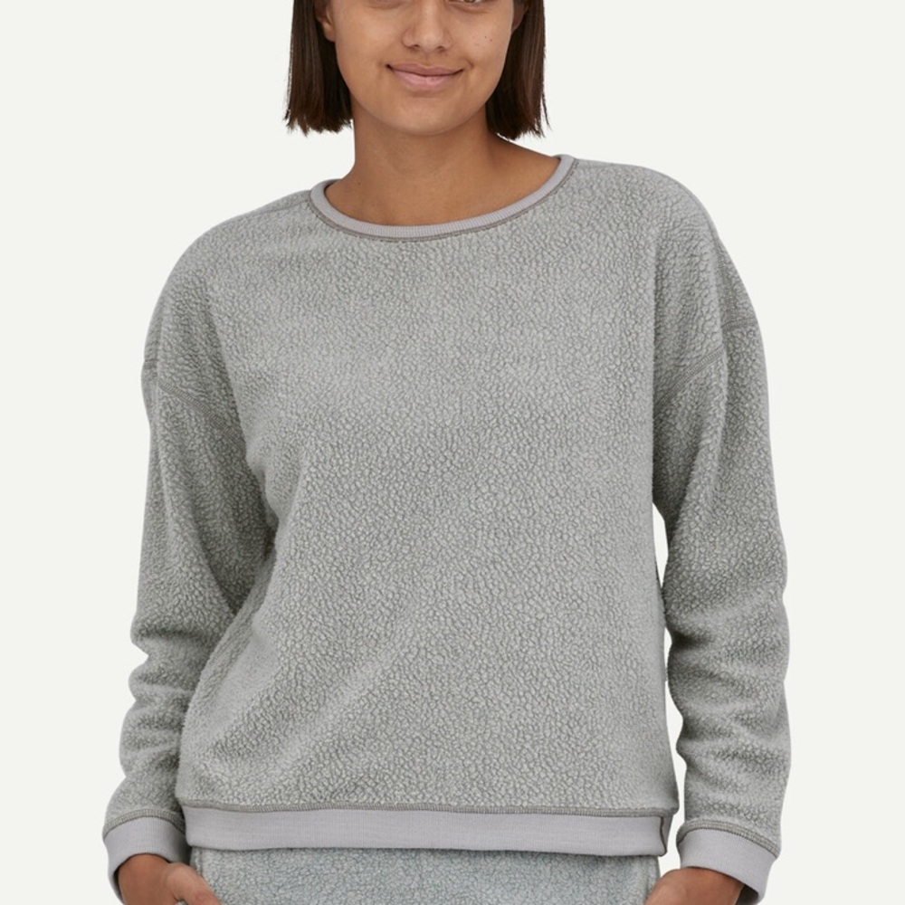 Patagonia Women's Reversible Shearling Fleece Crew- Size Large in Salt Gray